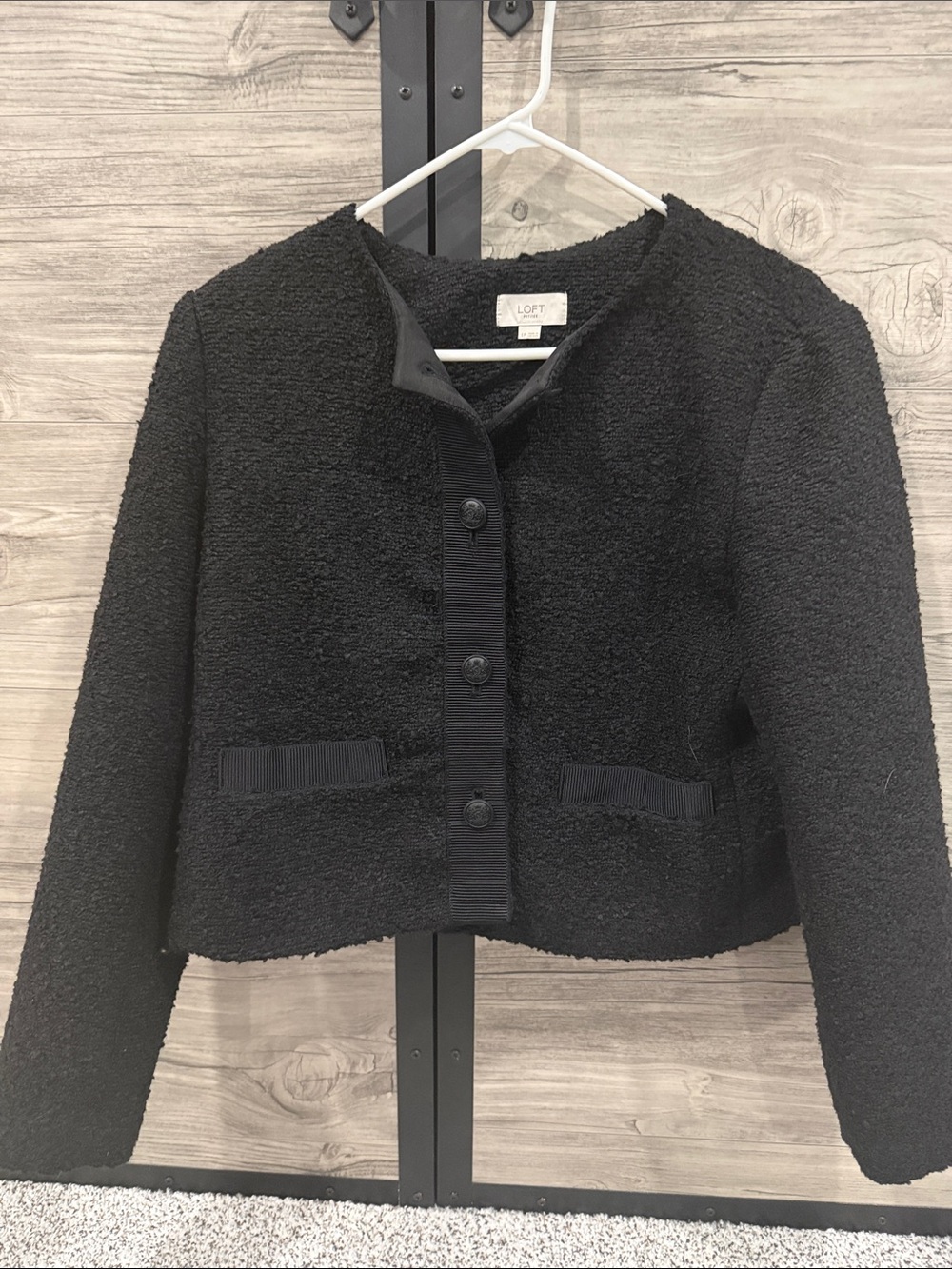LOFT Black Textured Cropped Bouclé Blazer
